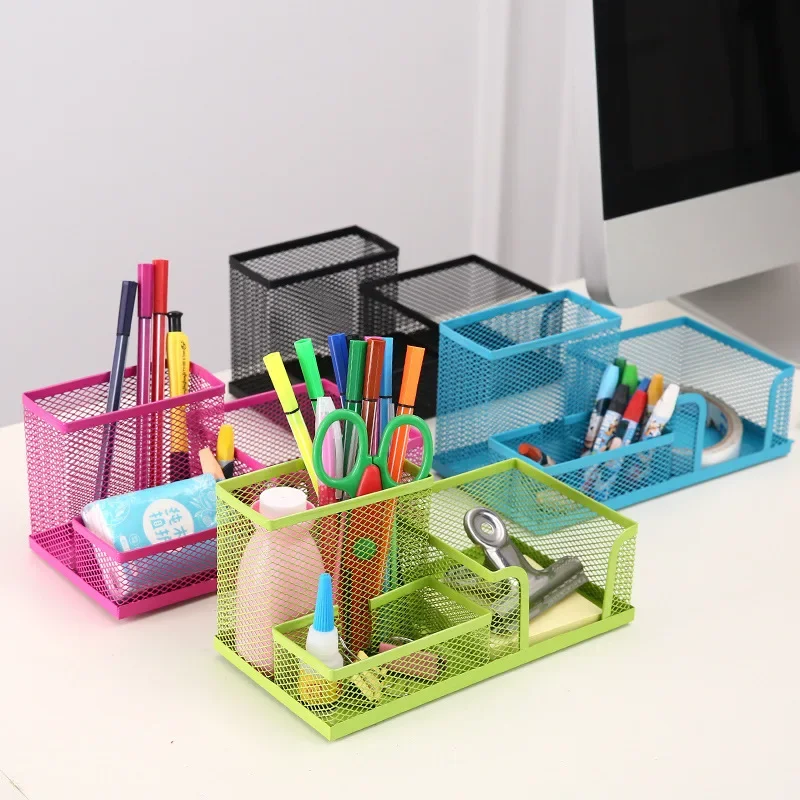 3-In-1 Desk Organizer Pencil Pen Holder Metal Hollow Mesh Wire Organizador De Escritorio Lapices Office Desk Accessories pen holder desk organizer pen and brush holder