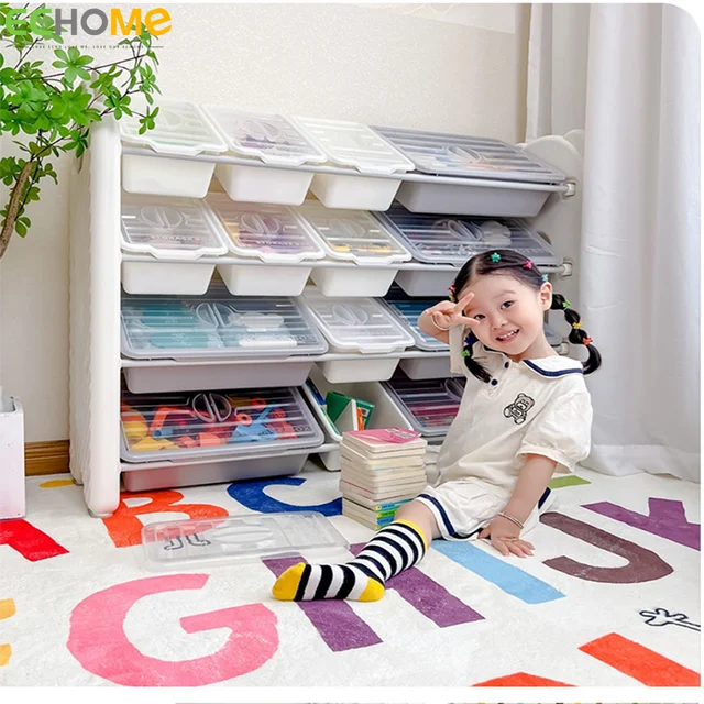 Gyerekek Játéktároló Állvány Rajzfilm Alakú Többrétegű Vastagság Nagy Kapacitás Szervező Polcok Nappali Otthoni Bútorok