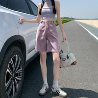Summer New Korea Fashion Loose Women Jeans Shorts Purple Pink High Waist Straight Pockets Female Wide Short Pants - Image 5