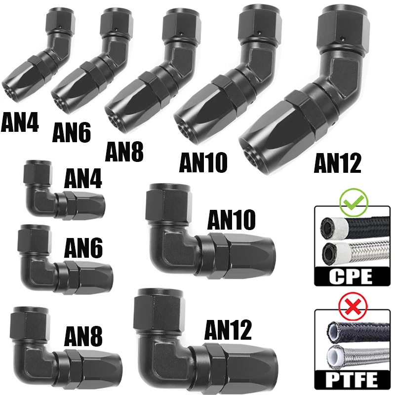 4 Stücke 45 Grad 90 Grad Aluminium AN4 AN6 AN8 AN10 AN12 Geschmiedeter Typ Schwenkschlauchende Adapter Für CPE Ölkühler Kraftstoffleitung – Detail 2