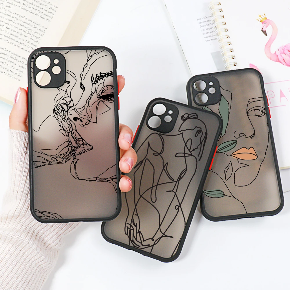 Abstract Line Case For Iphone 14 11 12 13 Pro Max 7 8 Plus Xr X Xs Max 6 6s Se 22 13 Mini Len Protection Hard Matte Cover Mobile Phone Cases Covers Aliexpress