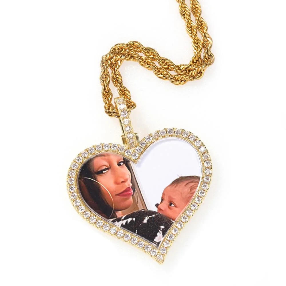 Uwin Custom ожерелье с фото Мужская подвеска в виде сердца, украшение в стиле хип-хоп, украшение, твердая задняя часть для подарка, цепь для тенниса