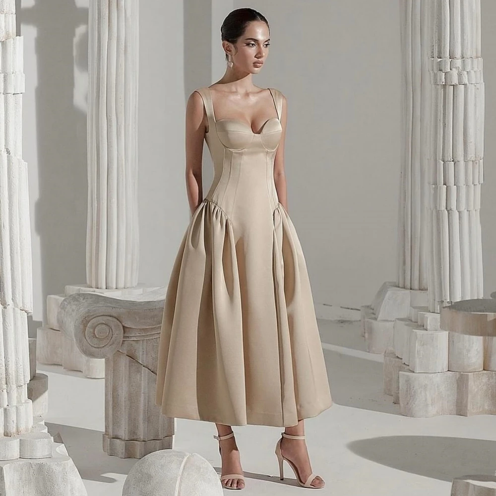 Jersey Draped Quinceanera A-line Spaghetti Strap Bespoke Occasion Gown Midi Dresses