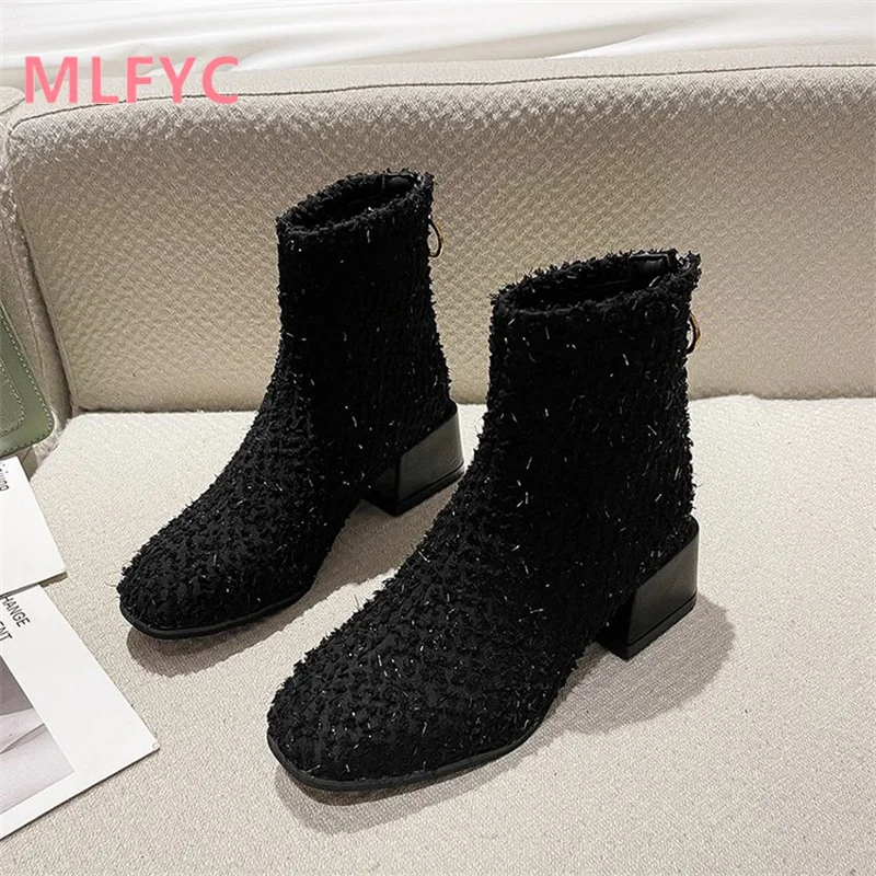 Short Boots female Winter New Suede Round Head Boots Thick Heel Fashion British High Heel Boots ankle boots for women