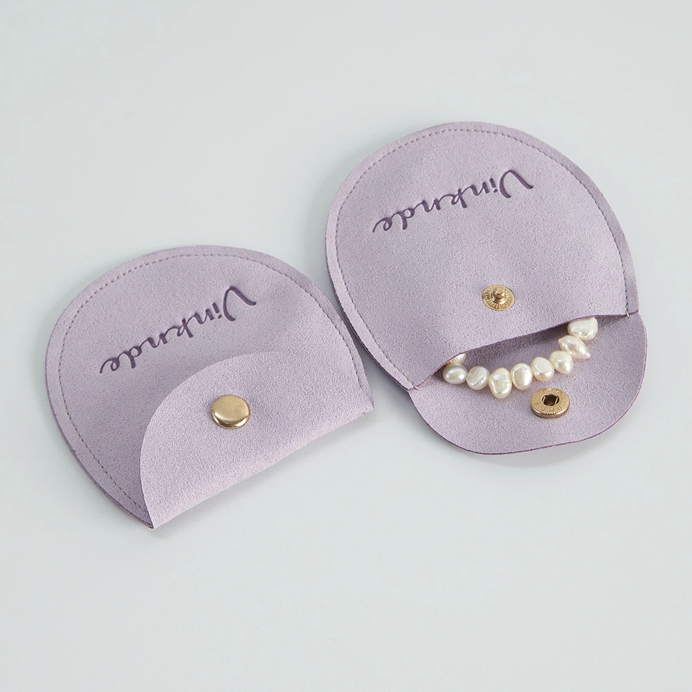 Custom Jewelry Packaging Pouch Gold Button Chic Small Christmas Wedding Bags Microfiber Necklace Earring Jewelry Pouch