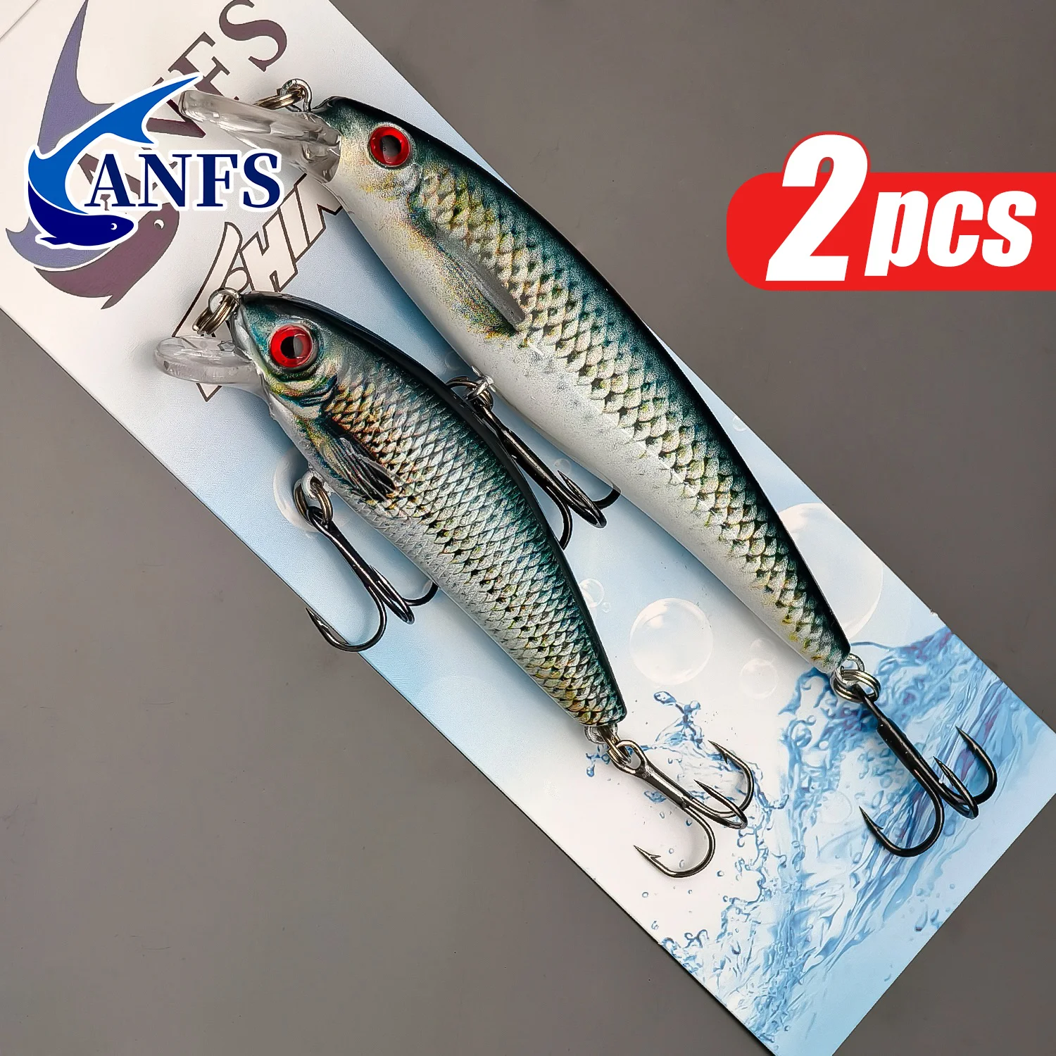 2pcs ANFS Colorful Sinking Minnow Fishing Lures-Artificial Baits with Vibrant Patterns for Freshwater Saltwater Fishing