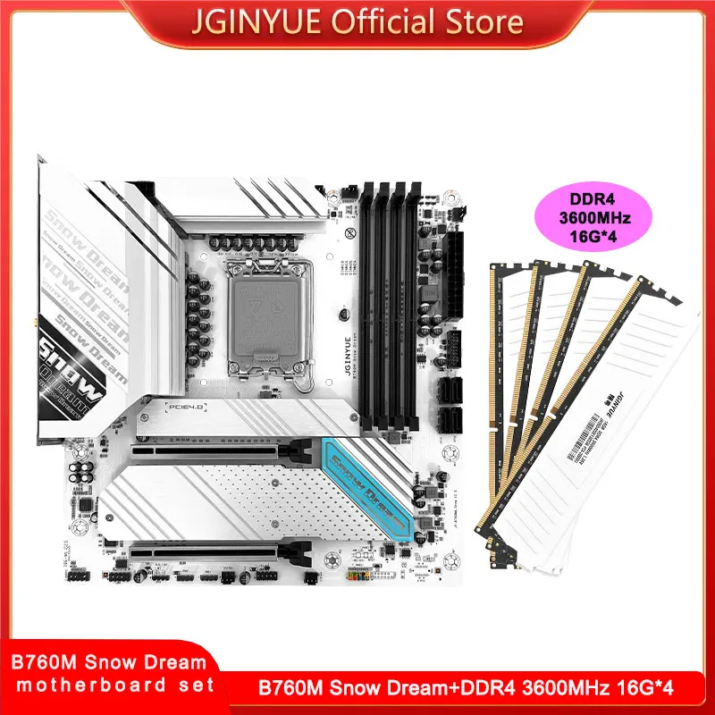 JGINYUE B760M Motherboards combo set With DDR4 3600MHz RAM(16G*4