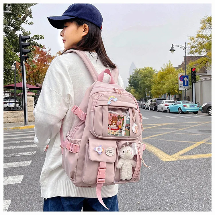 Kawaii schoolbag girl South Korea multi-pocket nylon  elementary school casual junior high school student backpack girl Mochila