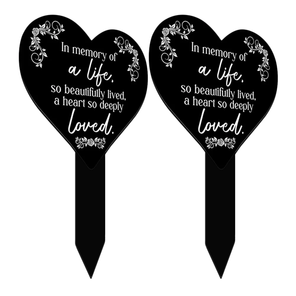 

2 Pcs Commemorative Plaque Pile Garden Stakes Cemetery Decorations Heart-shaped