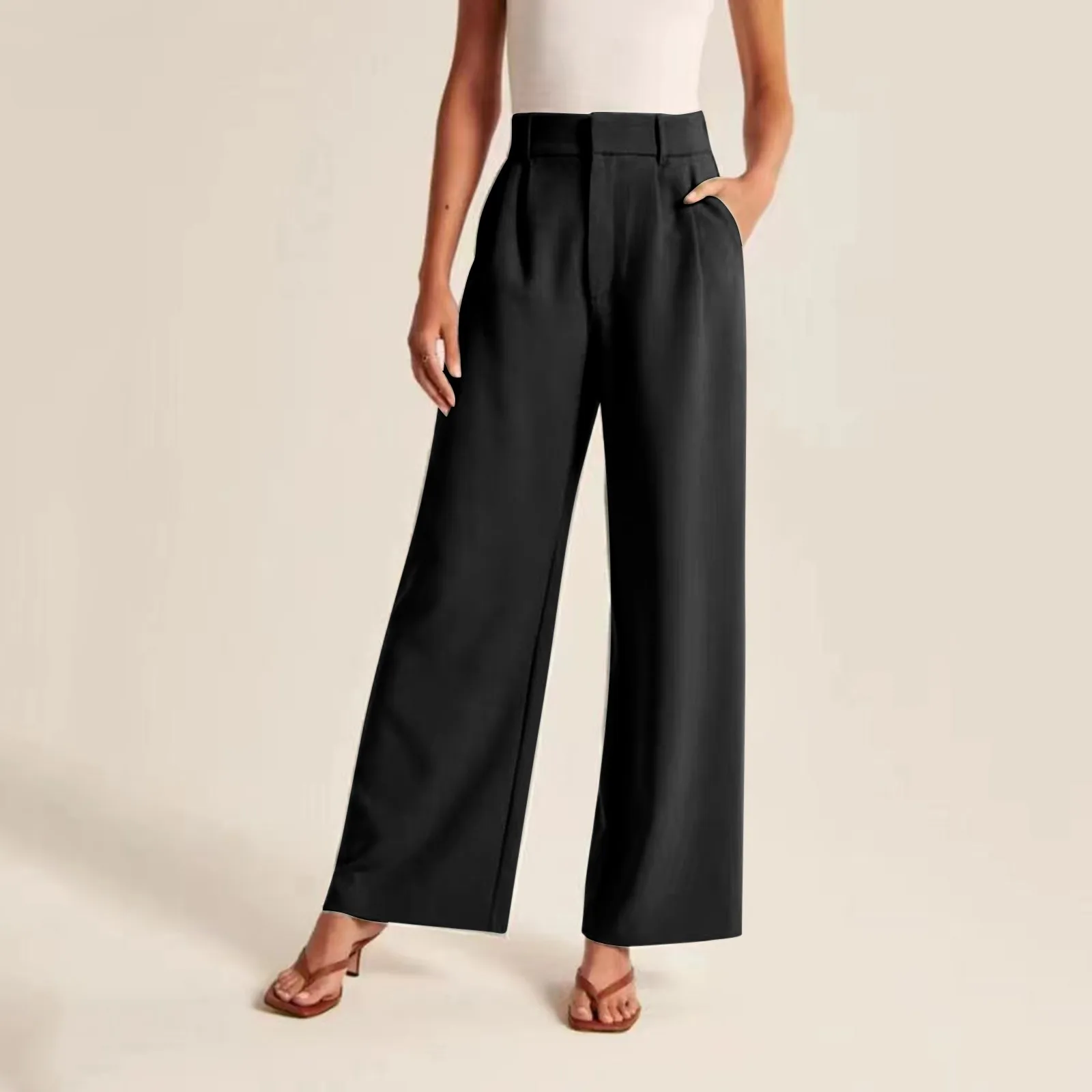 New Loose Women Wide Leg Pants Real Fashion Office Elegant Ladies Suits Pants  Work Busines Casual  High Waisted Straight Pants