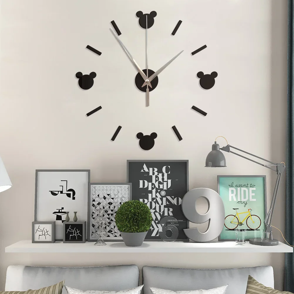 wall clock wall clock sticker Reloj De Pared Mirror Living Room Wall Clock 3D Mute Cartoon DIY Mickey Acrylic Wall Sticker Clocks Decoration Dining Decor