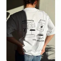 More Espresso Less Depresso Letter Print T-Shirt Aesthetic Coffee Lover Graphic Tees Unisex Short Sleeve Loose Cotton T Shirts 2