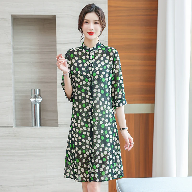 

Top Quality Women's Sun Protection Cardigan Summer Floral Print Thin Blouse Tops Ladies Stand Collar Chiffon Outwear Half Sleeve