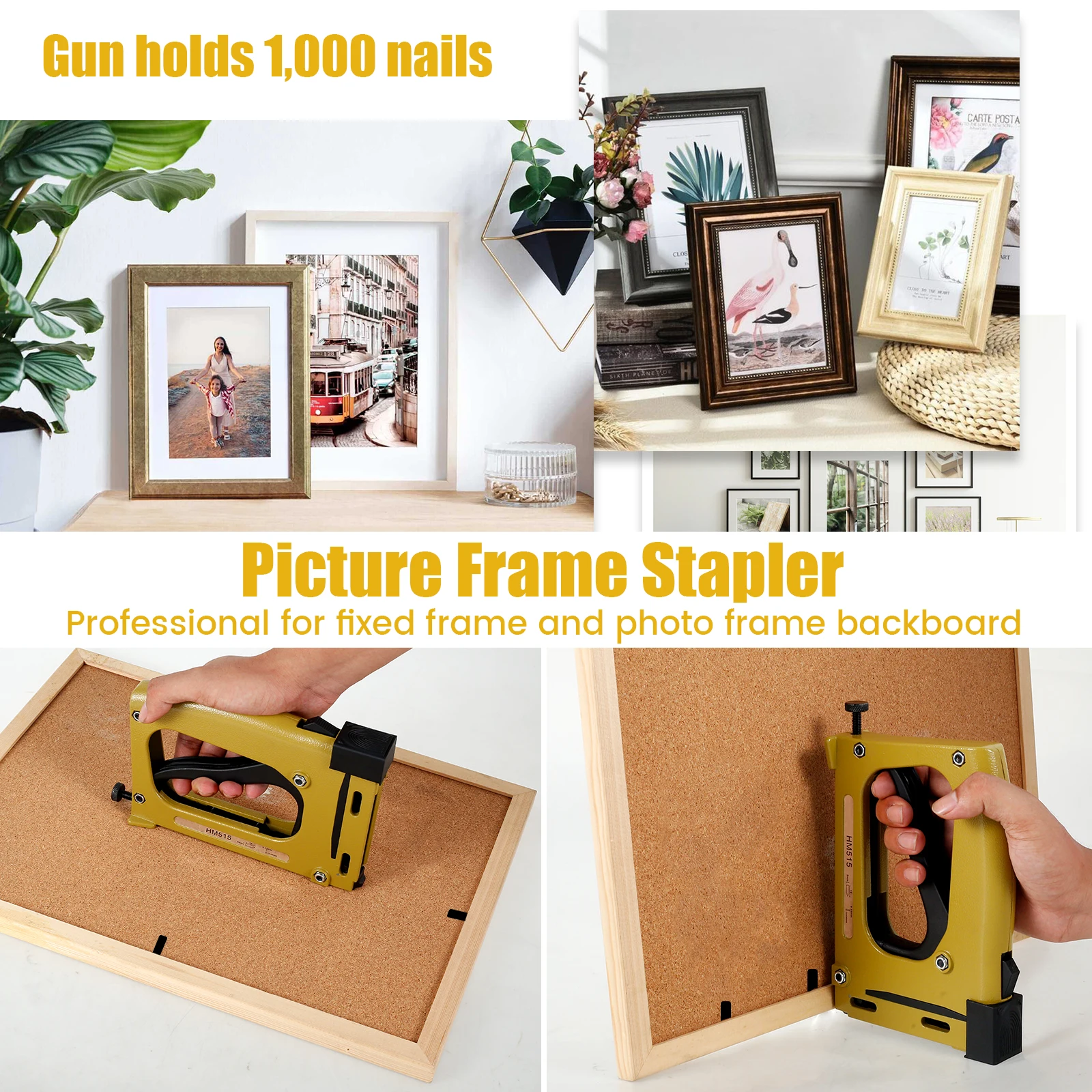 Picture Framing Point Driver Aluminum Alloy Hand Picture Frame Tool with 1000/2000 Nail Lightweight Point Nail Tacker Adjustable 6