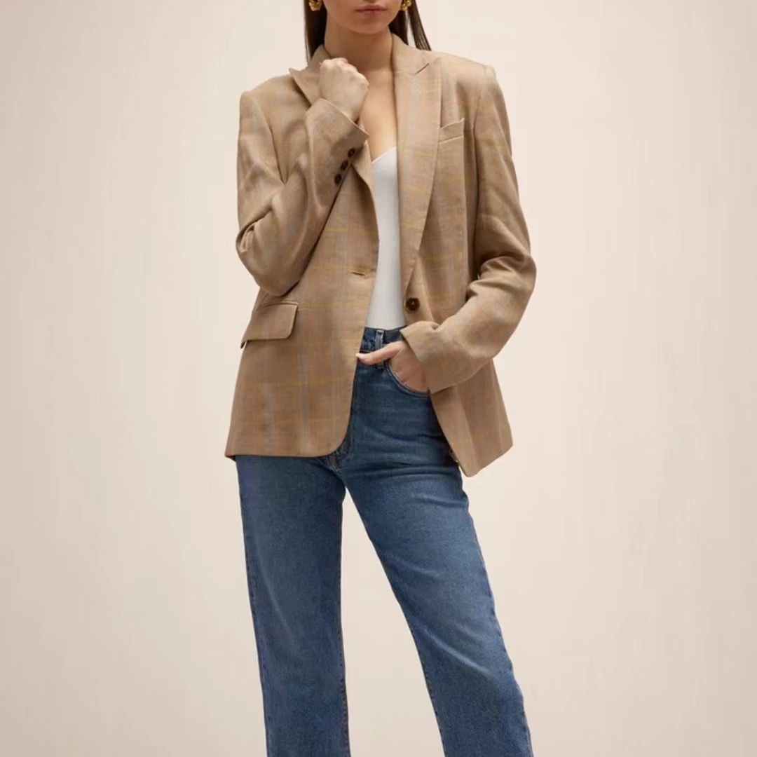 

Женский клетчатый шерстяной костюм, модная универсальная куртка