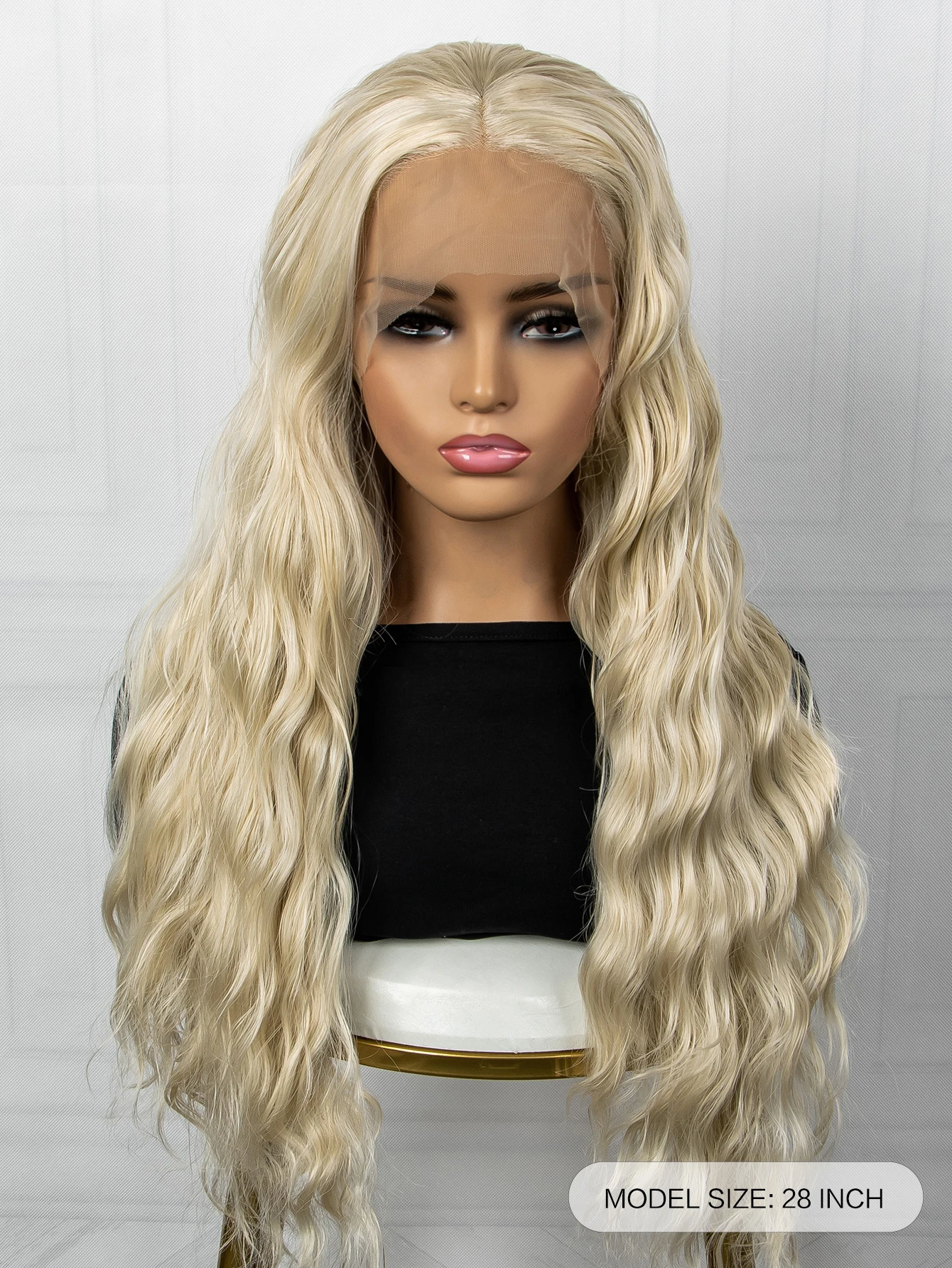 

Synthetic Curly Hair Wigs 28inch Heat Resistant Beige Colored Synthetic Lace Wigs for Women Colorful Cosplay Daily Party Wigs