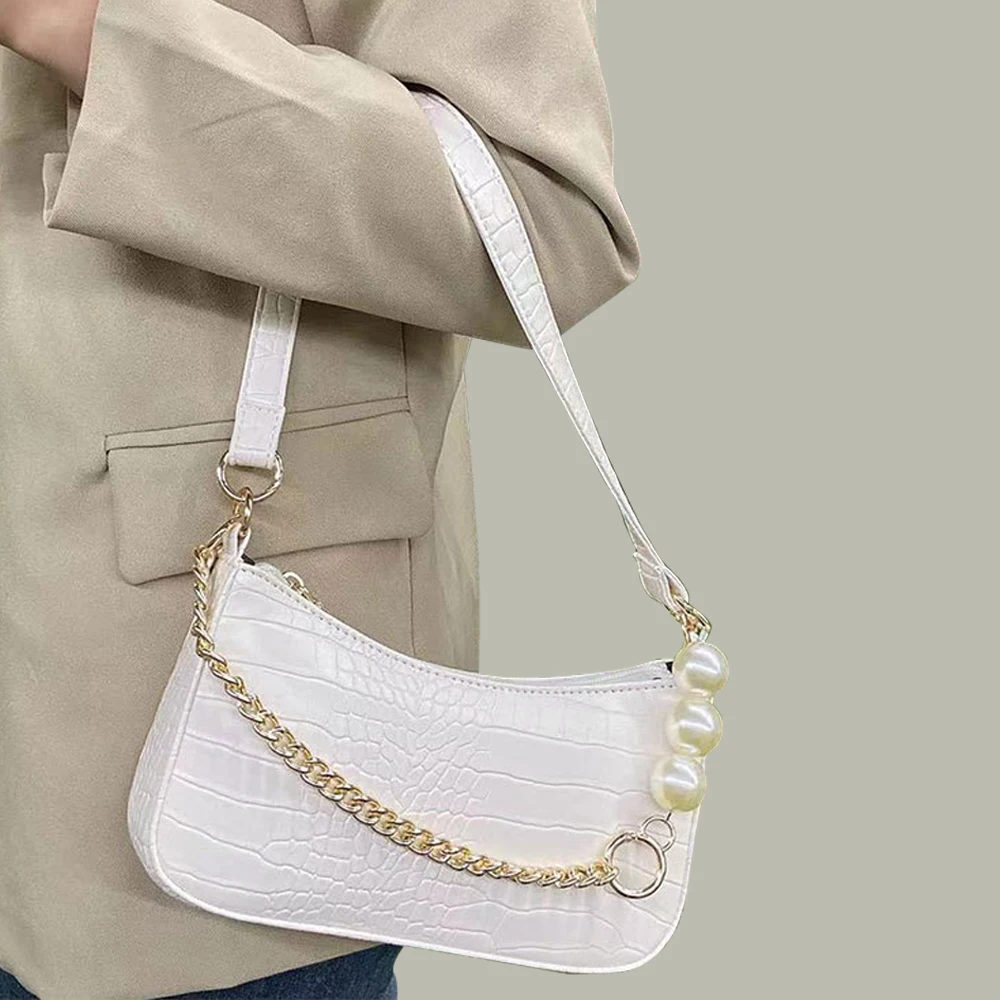 Mini Crocodile Pattern Bead Shoulder Bag, French Vintage Shoulder Bag Women\'s Fashion Handbag & Purse