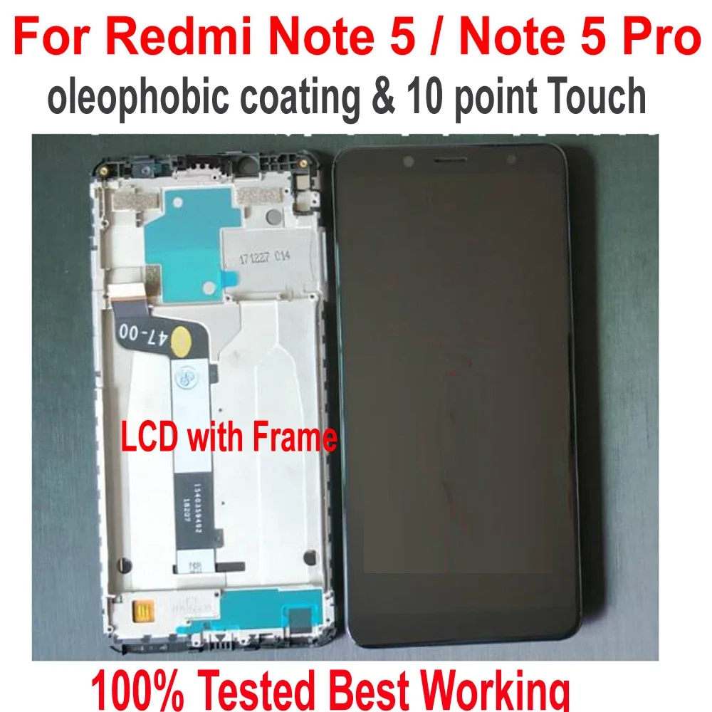 Working For Xiaomi Redmi Note 5 Pro MEG7S LCD Display 10 Point Touch Screen Digitizer Assembly with Frame Note5 Sensor lcd display screen