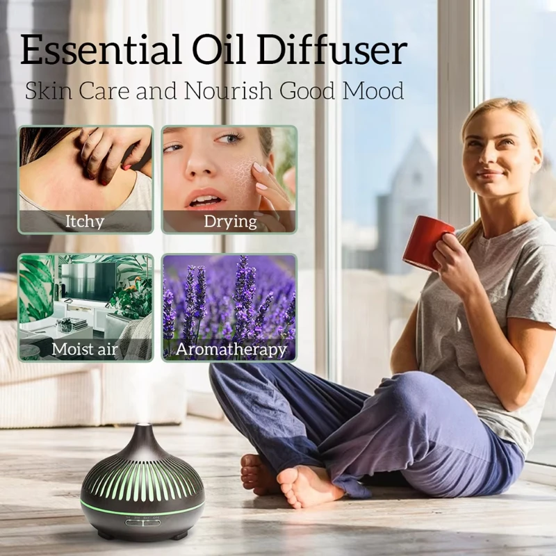 wireless 500ML Aromatherapy Essential Oil Diffuser woodstove Ultrasonic Air Humidifier Cool with 7 Color LED Lights 4