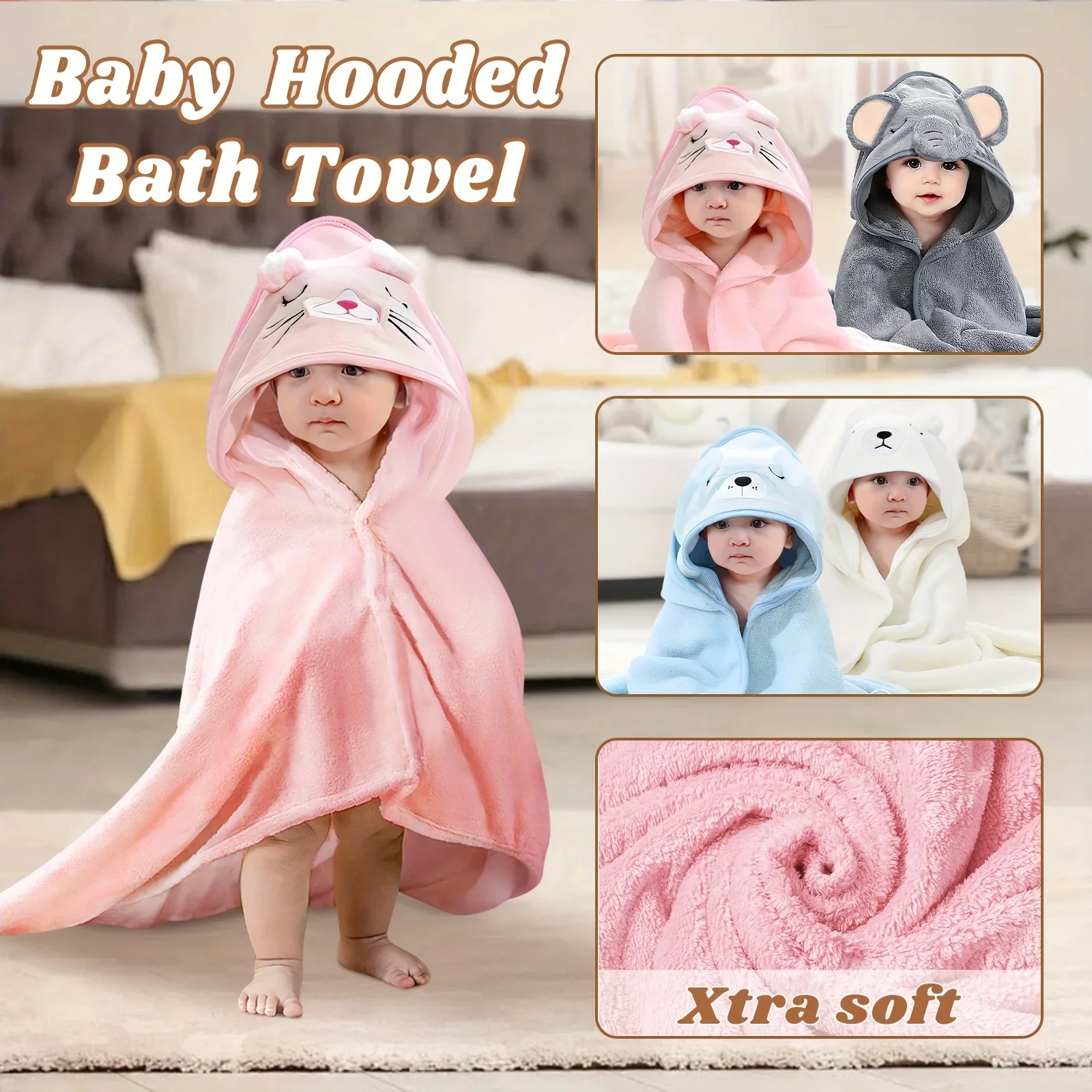 Cartoon Animal Baby Bath Towel Newborn Girl Boy Wrap Blanket Absorbent Baby Bathrobe Hooded Coral Fleece Bath Towels 0-12 Months