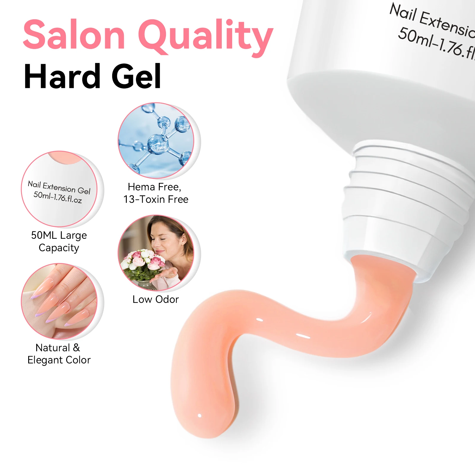 Makartt Poly Nails Acryl Gel , 50ML Nail Extension Gel Nail Enhancement Gel Clear Pink Hard Builder Gel Varnish Long Lasting 2