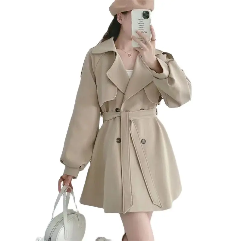 

2023 Spring Autumn New Korean Trench Coat Women Joker Leisure Double-Breasted Lantern Sleeve Temperament Slim Windbreakers