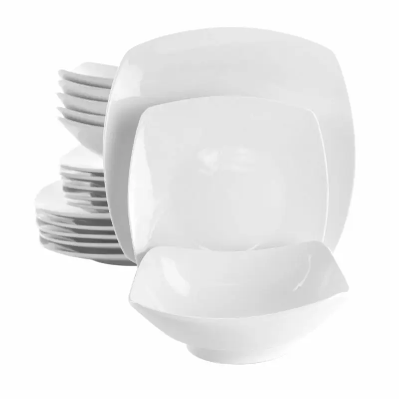 

Contemporary Chic: 18-Piece Porcelain Square Dinnerware Set in White