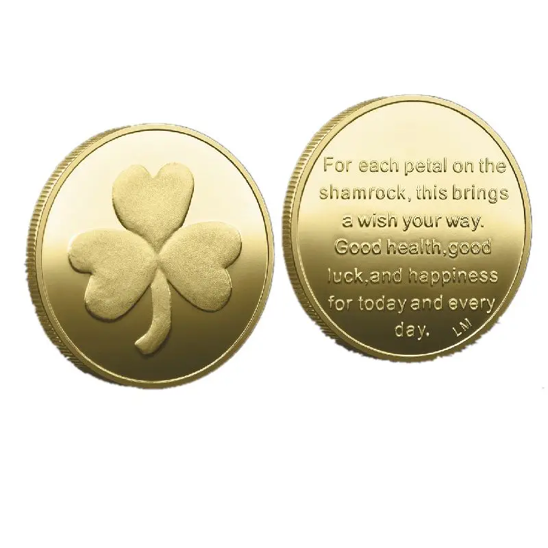 Clover Saint Patrick's Day Theme Gold and Silver Coins Metal Plating Craft Lucky Coins American Coins