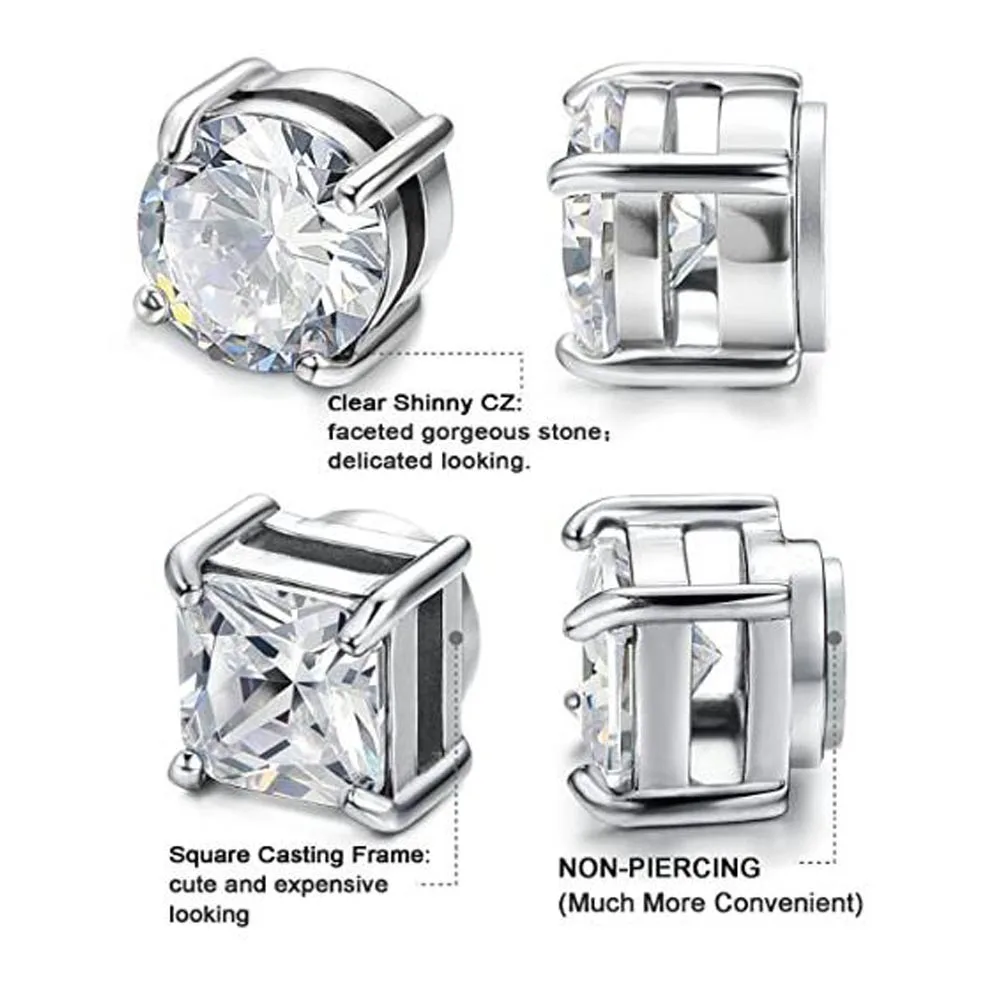 2pcs Punk Mens Strong Magnet Magnetic Ear Stud Set Non Piercing Earrings Fake Cross Earrings Gift For Boyfriend Lover Jewelry