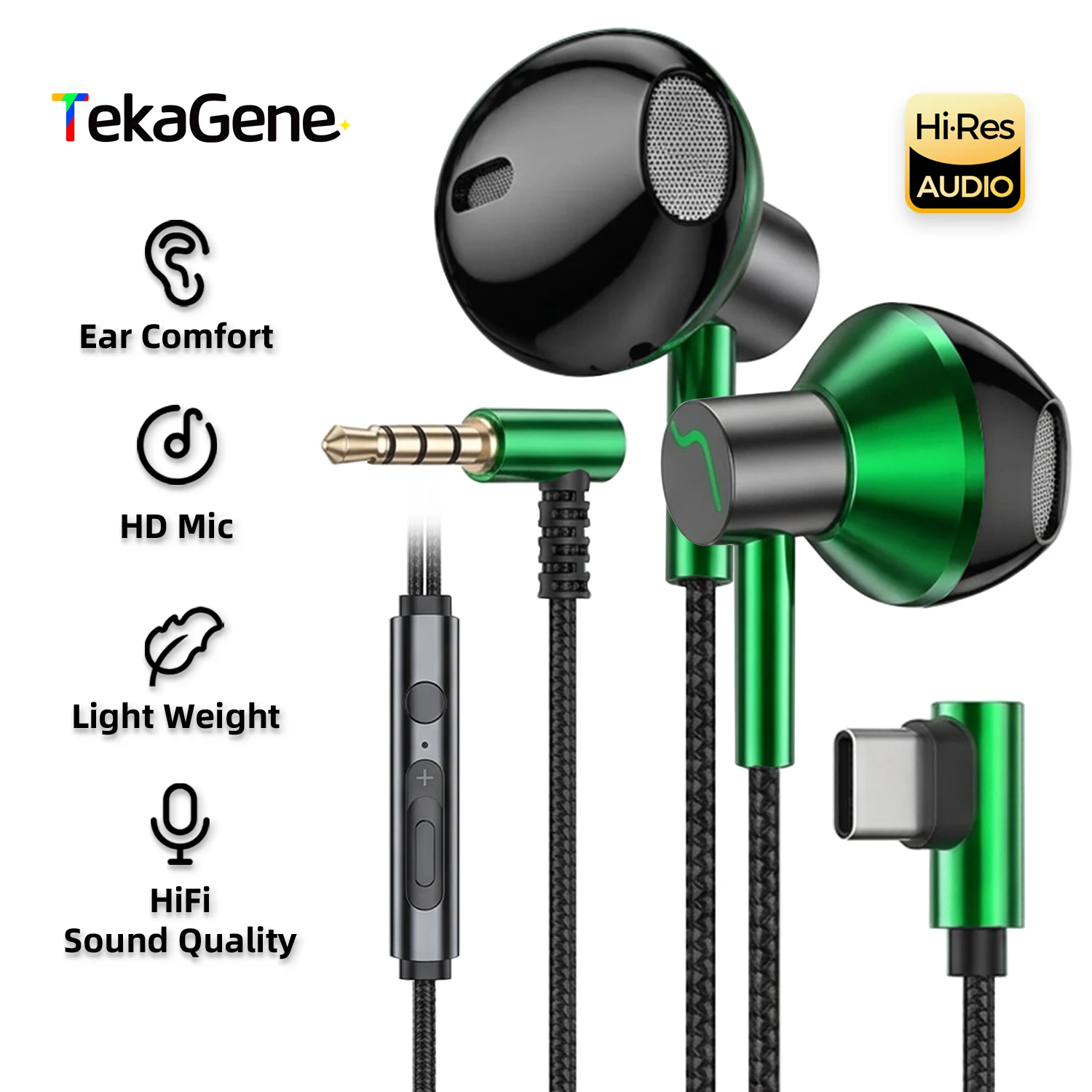 USB-C HiFi Stereo Wired Headphones with Surround Sound