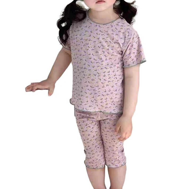 Summer Children Baby Home Wear Baby Pajamas Set Girls Small Broken Flower Short Sleeve + Seven Pants
