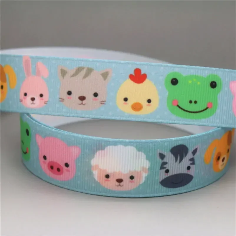 DHK 22mm 10yards Koala Elephant Animals Printed Grosgrain Ribbon Accessories Headwear Decoration Collar DIY Sewing Craft B2414