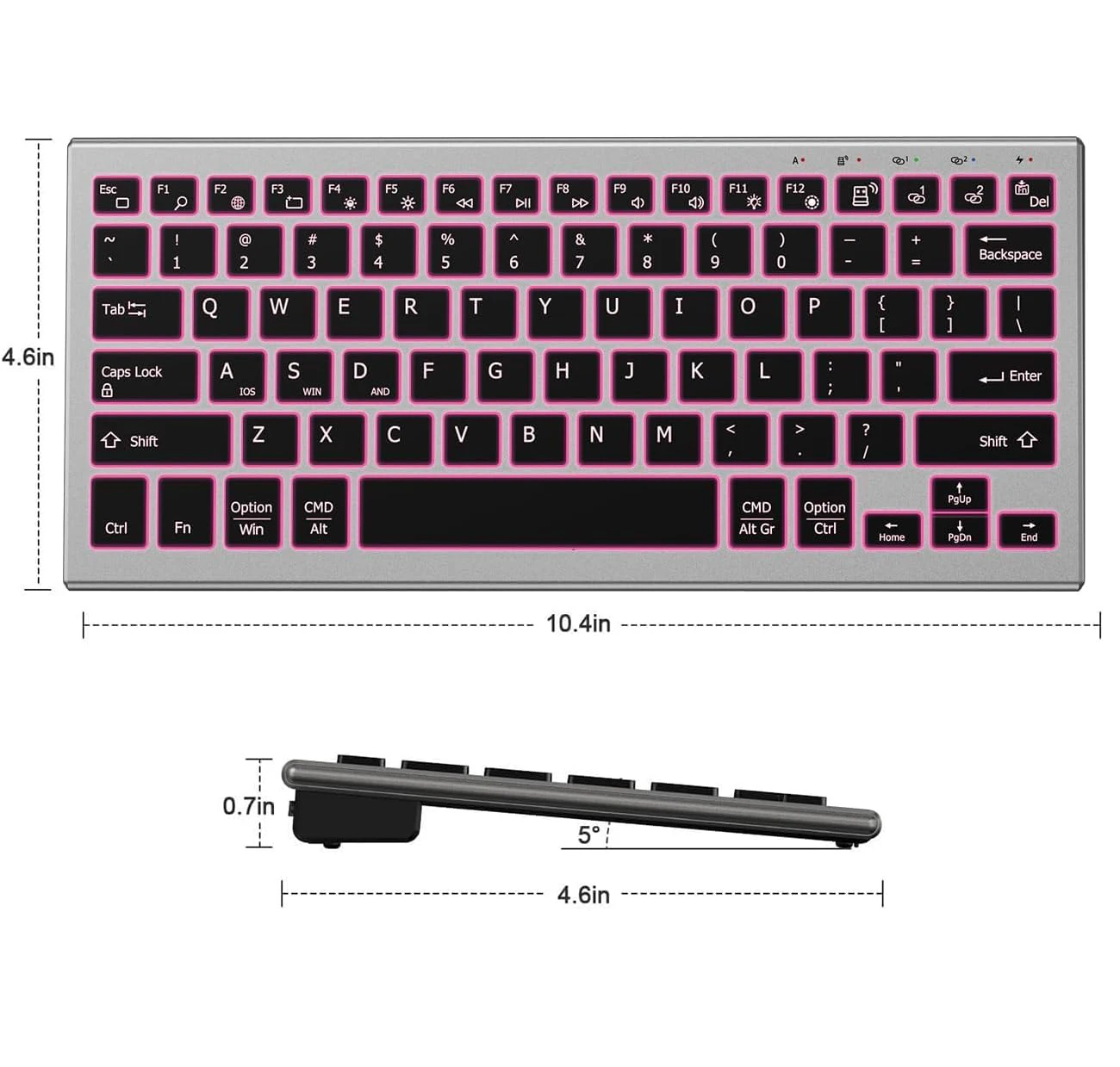 JOMAA Bluetooth-Funktastatur mit 7-farbiger Hintergrundbeleuchtung, wiederaufladbar, kompakt, kabellos, für Windows-PCs_voghion.com