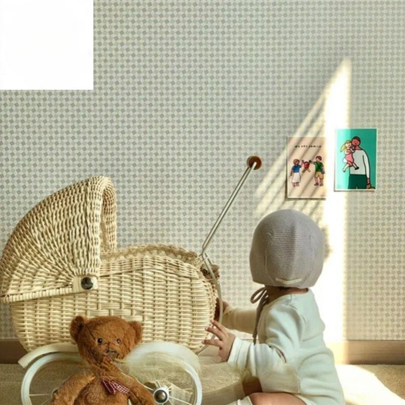 Nordic Rattan Hand-Pushed Walker Baby Hand-Held Walking Four-Wheel Toy Children's Room Decoration Photo Props