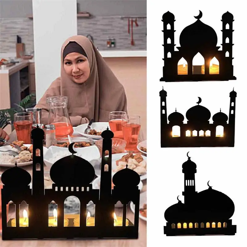 

Eid Candle Holders Mosque Tomb Shape Iron Candle Container Frame DIY Muslim Festival Eid Mubarak Ramadan Party Home Table Decor