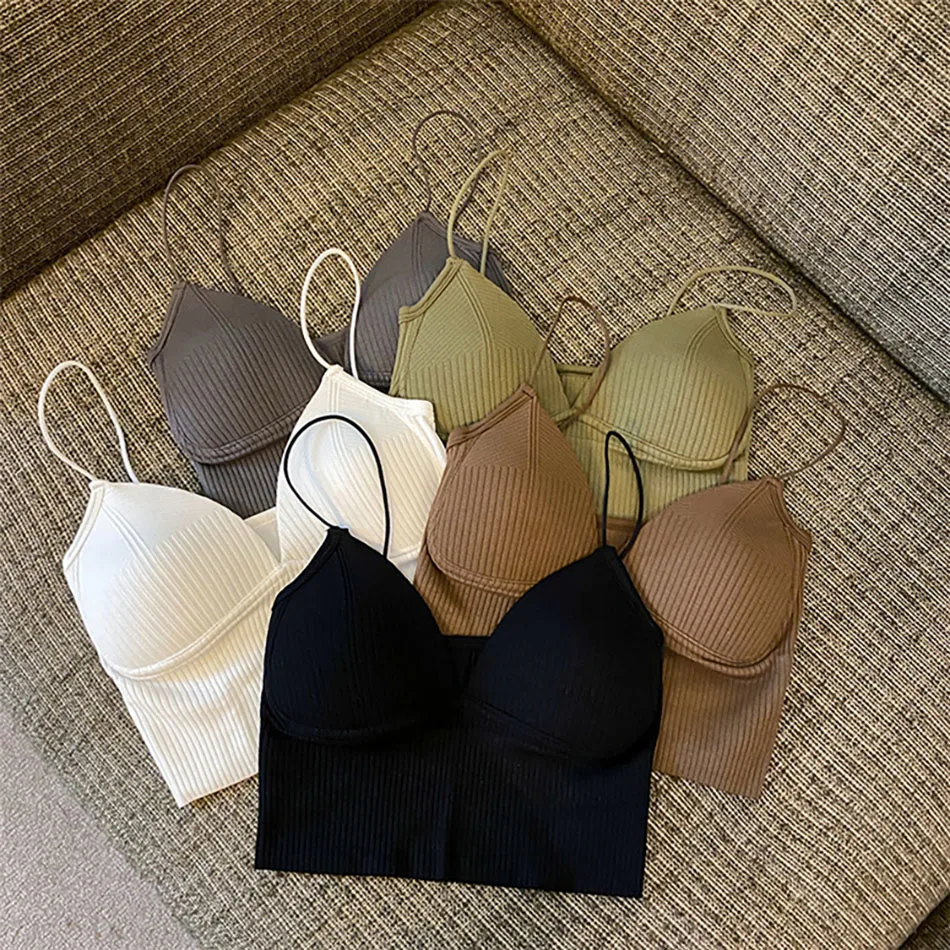 Elegant Charming and Comfortable Women Deep V Neck Padded Knitted Solid Color Camisoles Ideal for Summer and Leisure Occasions