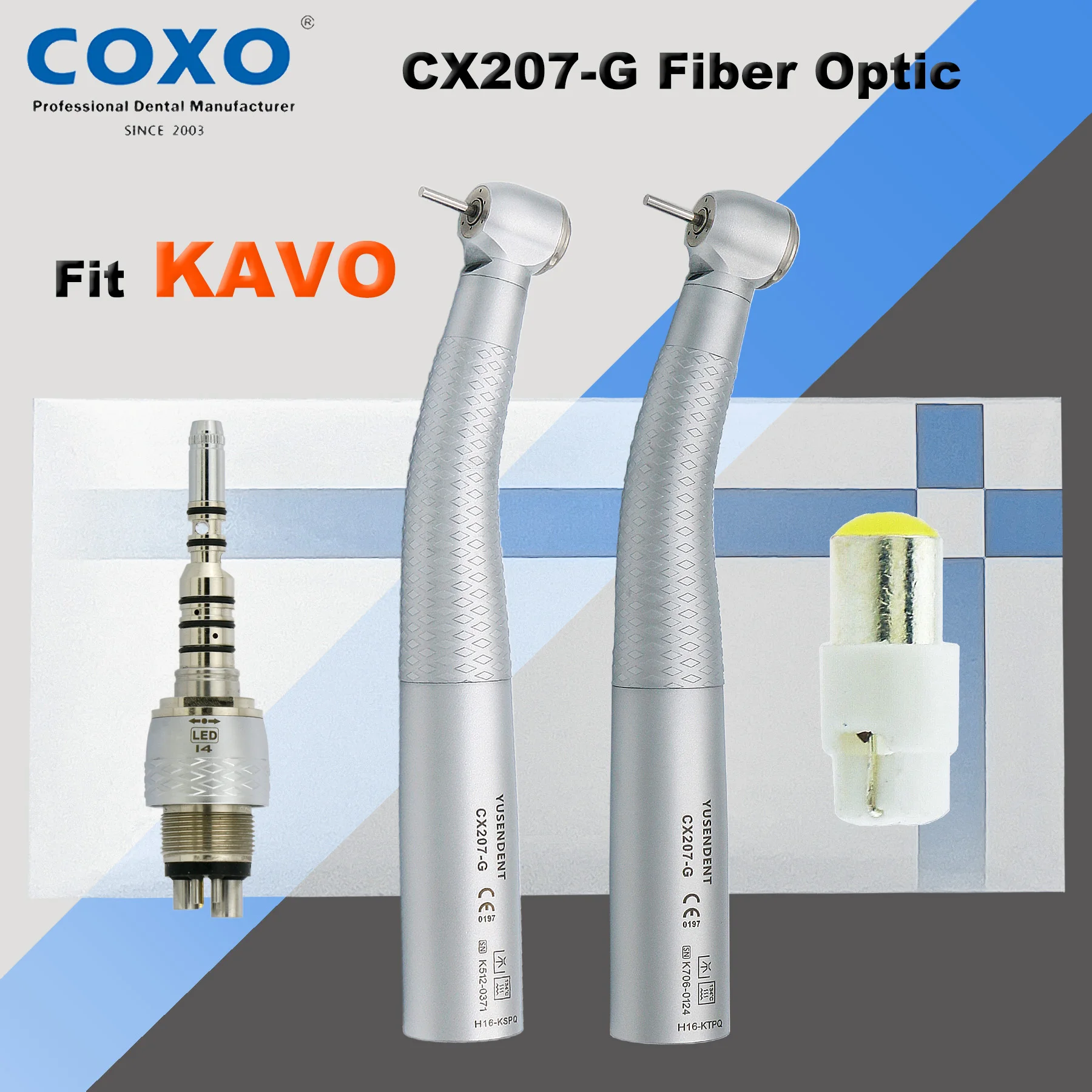 

COXO YUSENDENT Dental Handpiece Fiber Optic High Speed Handpiece Push Button Air Turbine LED Coupling 6 Holes Fit KAVO