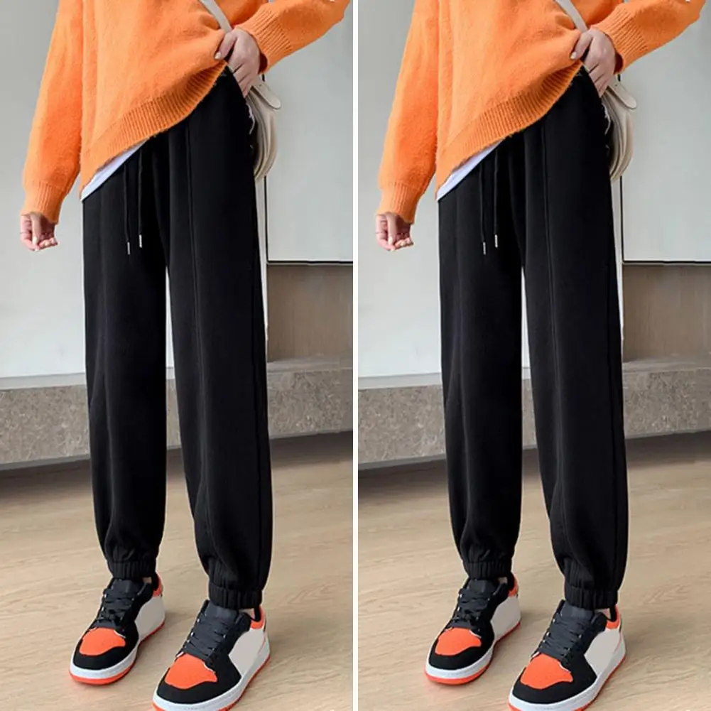 

Solid Color Pants Comfortable Women's Sweatpants with Adjustable Drawstring Waist Pockets Wide Legs for Travel Fitness Leisure