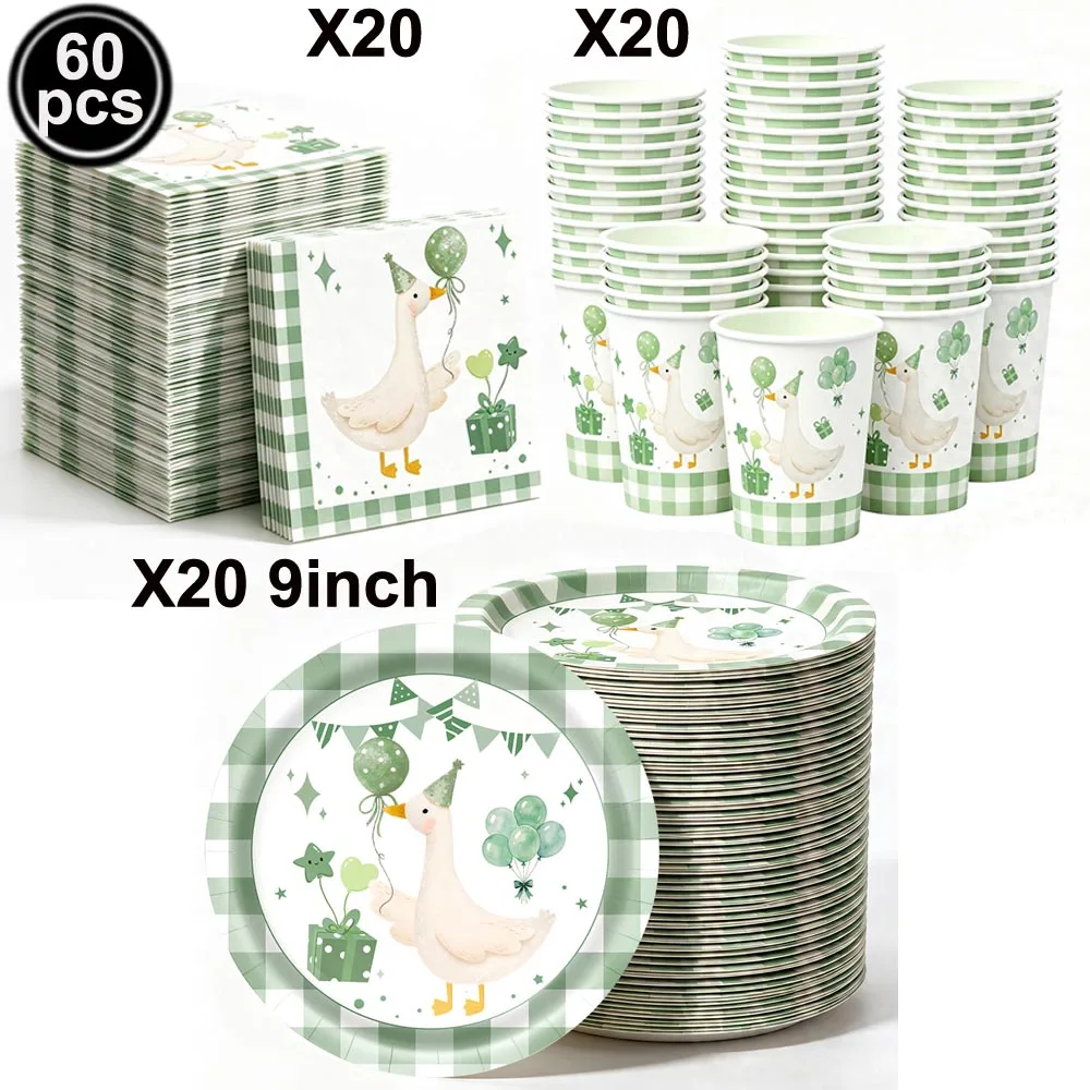 Eco-Friendly Party Ware Set: Green Disposable Plates, Cups, Napkins, Banner, and Tablecloth