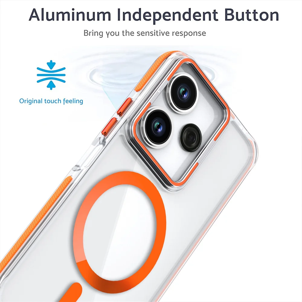 Estuche con soporte de anillo para cámara de grado militar para Redmi Note 13 Pro + cubierta de carga inalámbrica magnética de PC rígida transparente_voghion.com