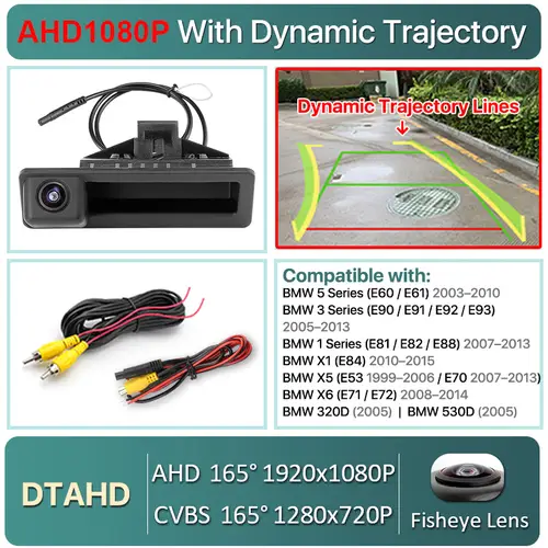 Vehicle AHD 1080P Dynamic Trajectory Car Reverse Backup Trunk Handle Camera For BMW 3 Series 5 Series X5 X6 E60 E70 E82 E90 - Image 10