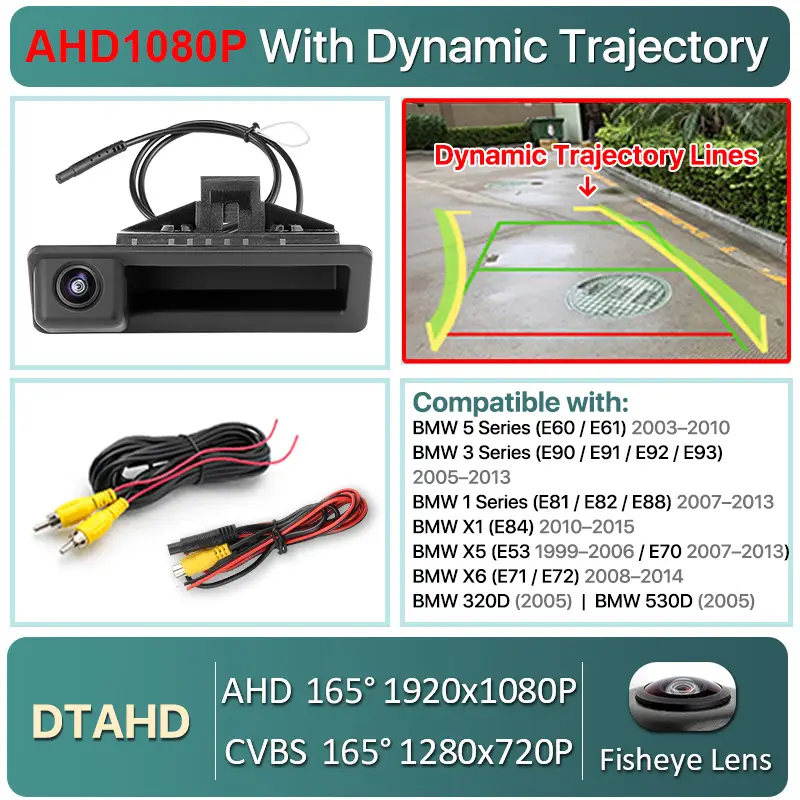 Vehicle AHD 1080P Dynamic Trajectory Car Reverse Backup Trunk Handle Camera For BMW 3 Series 5 Series X5 X6 E60 E70 E82 E90 - Image 10