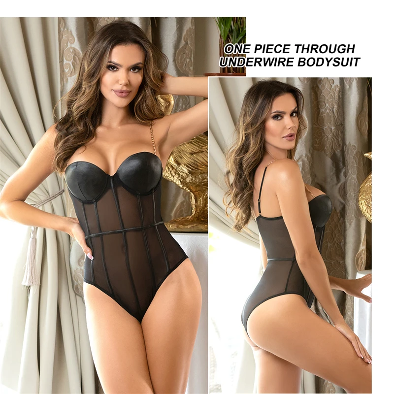 Ohyeahlady Sexy Seamless Lingerie Bodysuit Leather Teddy