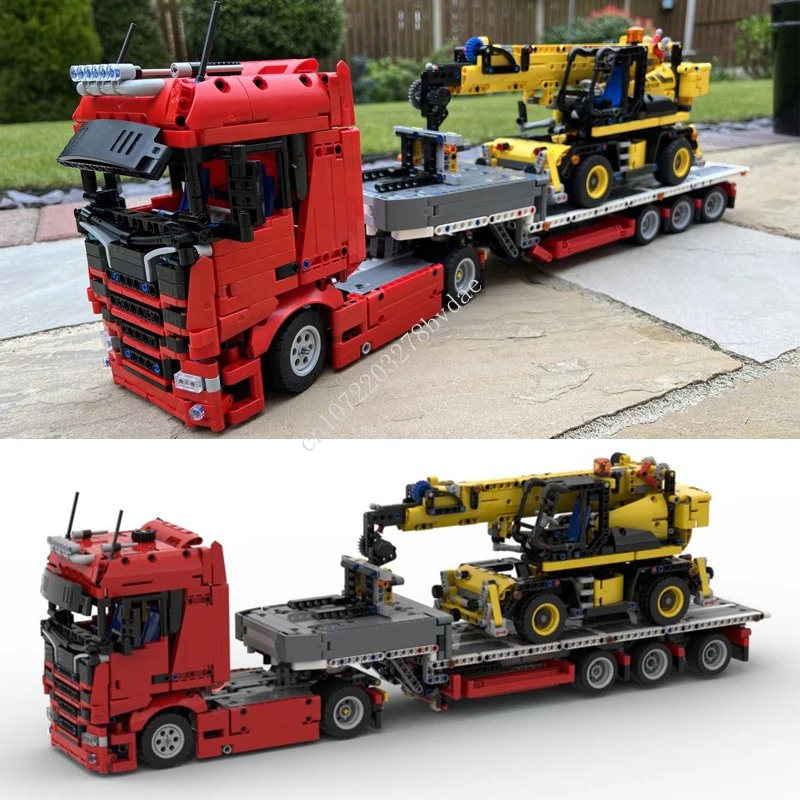 

2562 шт. высокотехнологичный грузовик MOC, трейлер рулевого управления и строительные блоки JCB, кирпичи, самодельный транспортер, грузовик, игрушки, подарки