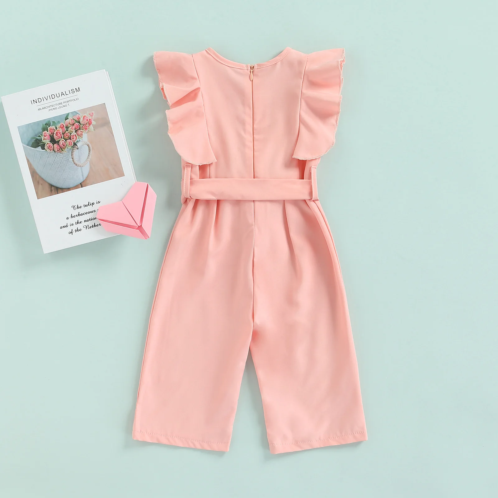 2022-02-12 Lioraitiin 1-6Years Toddler Baby Girl Summer Romper Off Shoulder Solid Pink O-Neck Jumpsuit Casual Clothing 6