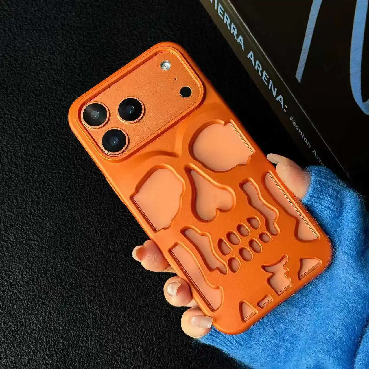 Hohle Skelett-Schädel-Handyhülle für iPhone Air 17 16 15 14 13 12 18 Pro Max Plus 18Pro 17ProMax Stoßfeste Matte Rückseite