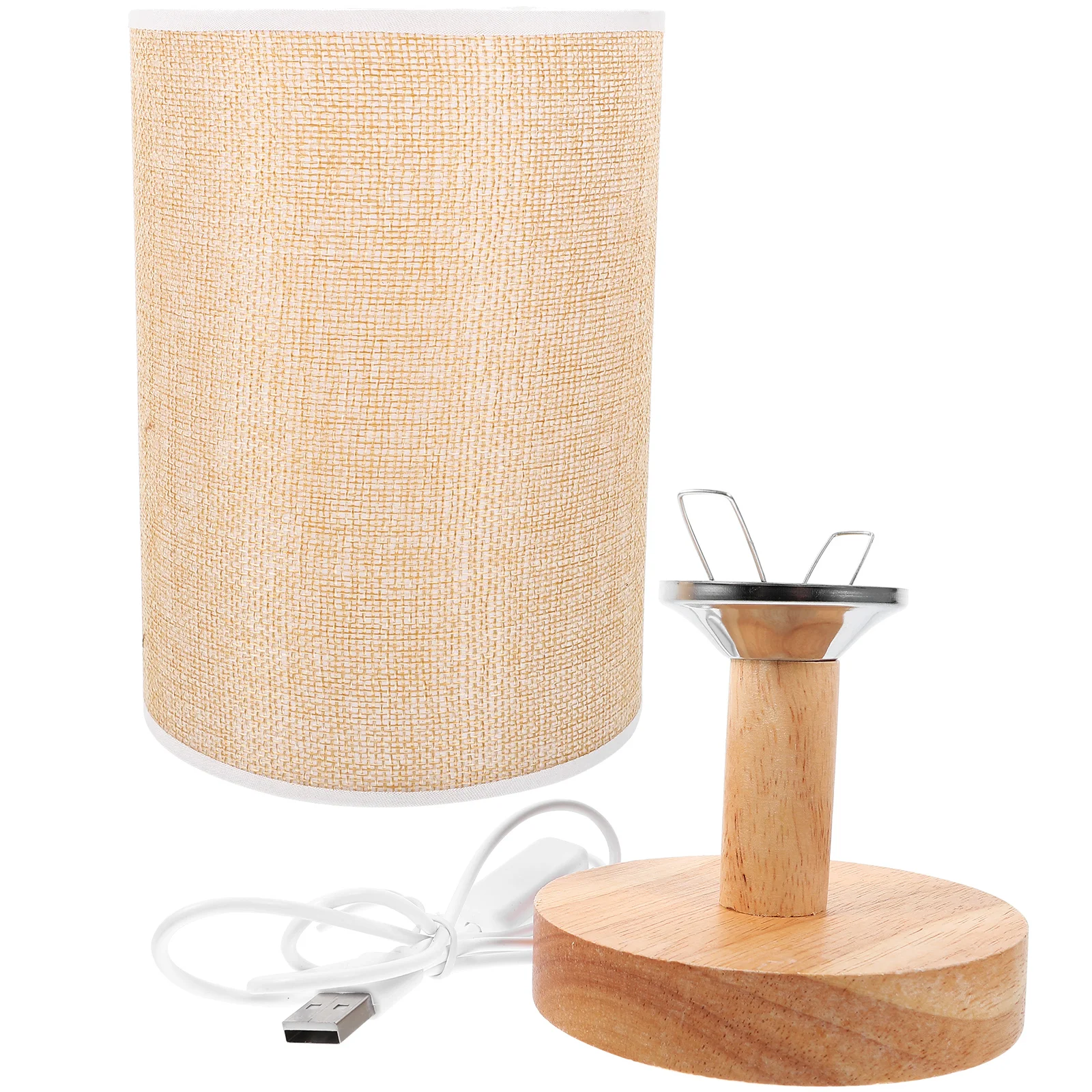 

Night stand Lamp Table Lamp with Cloth Lampshade USB Desk Light Wood Base Table Lamp