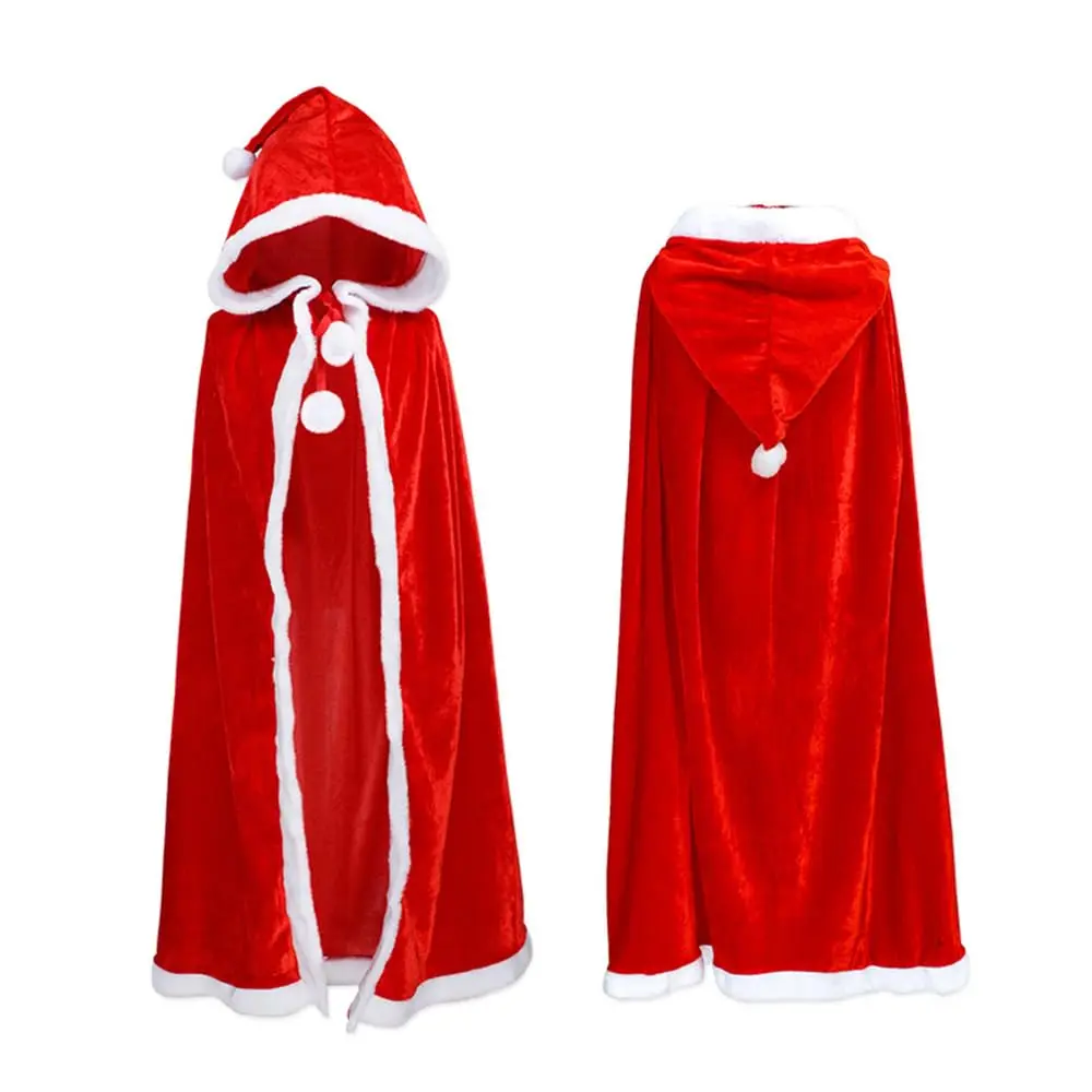 Christmas Santa Claus Cloak Mrs. Claus Hooded Cape Robe Xmas Velvet Shawl for Women Cindy Cosplay Halloween