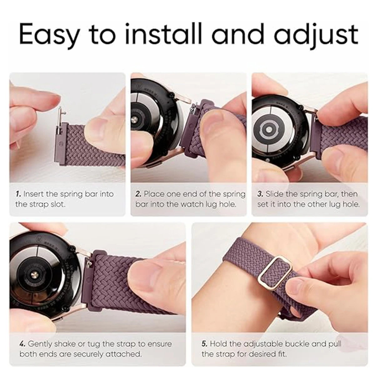 Braided Nylon Elastic Solo Loop Watch Band - 18/20/22mm