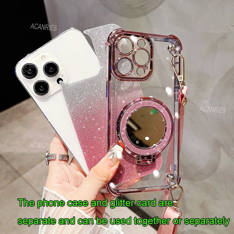 Crossbody Lanyard Anti-Shock Case with Makeup Mirror Stand Cover